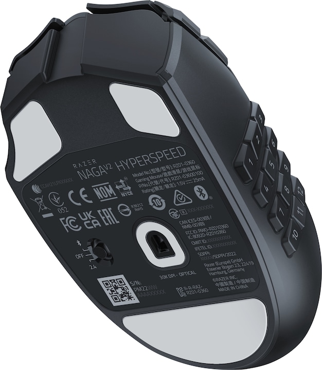 Actual product image Razer Naga V2 HyperSpeed for gaming, 2.4 GHz, Bluetooth, Wireless, Black (Wireless)