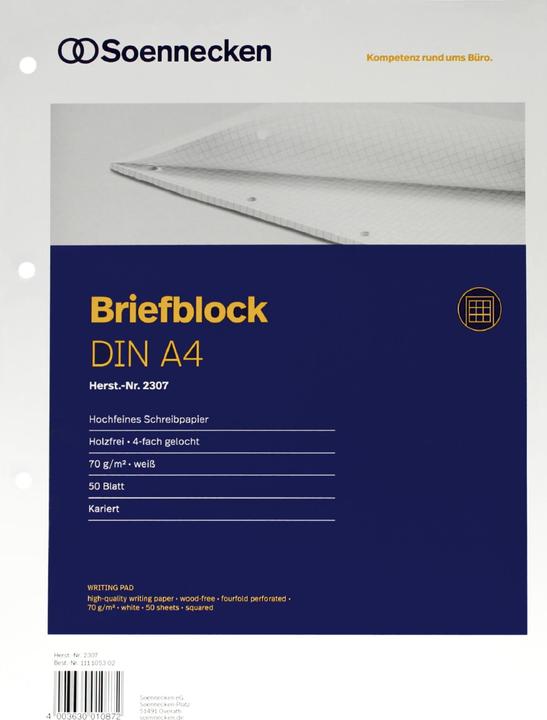 Soennecken Letter pad Paper size: DIN A4 Ruling design: squared (A4, Checked)