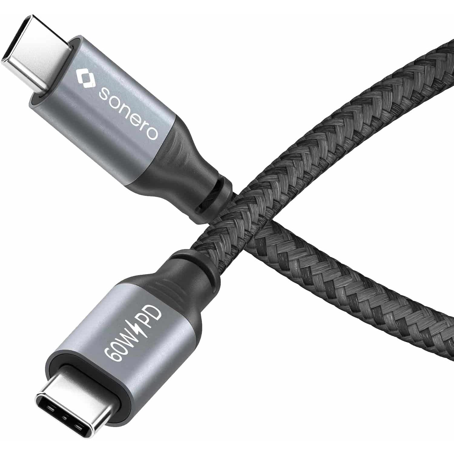 Thumbnail - Sonero USB-C auf USB-C Ladekabel - USB 2.0, 60W PD grau/schwarz - 1,00m (USB 2.0), USB Kabel