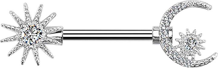 Produktbild Star Piercing Barbell silber Mond und Sonne (Messing, Chirurgenstahl 316L)