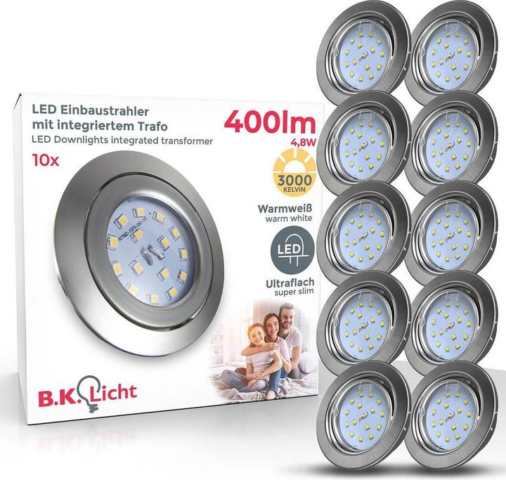 Produktbild B.K.Licht LED Einbauleuchten-Set, matt-nickel, 10xLED-Modul (400 lm)