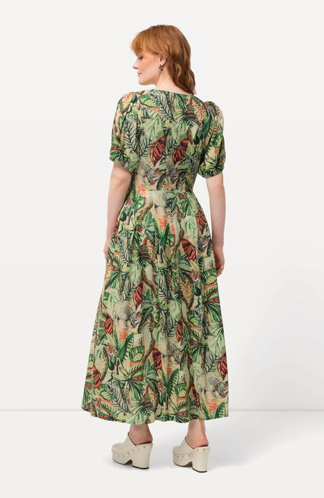Actual product image Ulla Popken Leaf Floral Print Button Front Dress (58)