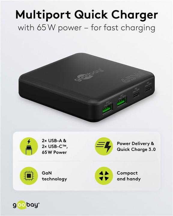 Image du produit Goobay Chargeur de bureau multiport 4 ports (65 W, 4 ports)