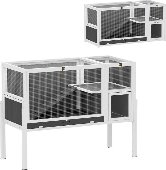 Image du produit PawHut Kaninchenstall Tannenholz, Metall Grau