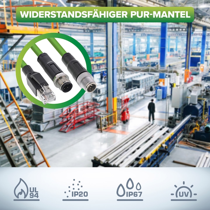 Image du produit InLine Câble réseau industriel, M12 8 broches X-codé mâle/mâle, Cat.6A PUR, 3m (S/FTP, CAT6a, 3 m)