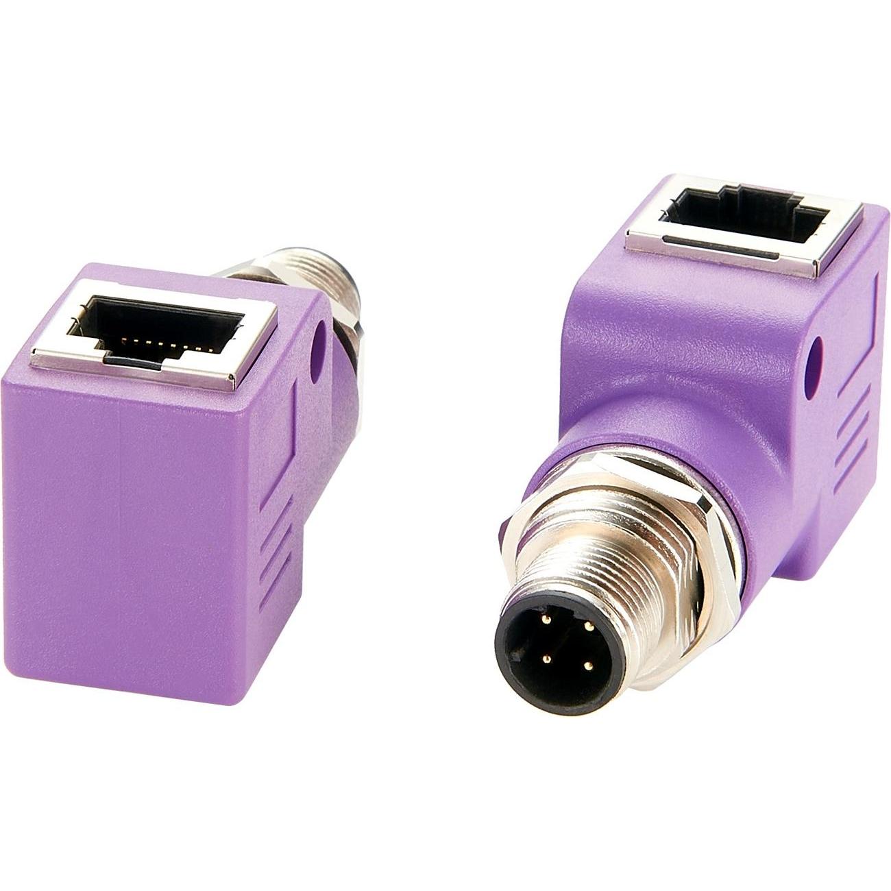 Thumbnail - Exsys Adapter M12 D-code ST - RJ45 BU 90° (RJ45 (1x)), Netzwerkadapter, Violett