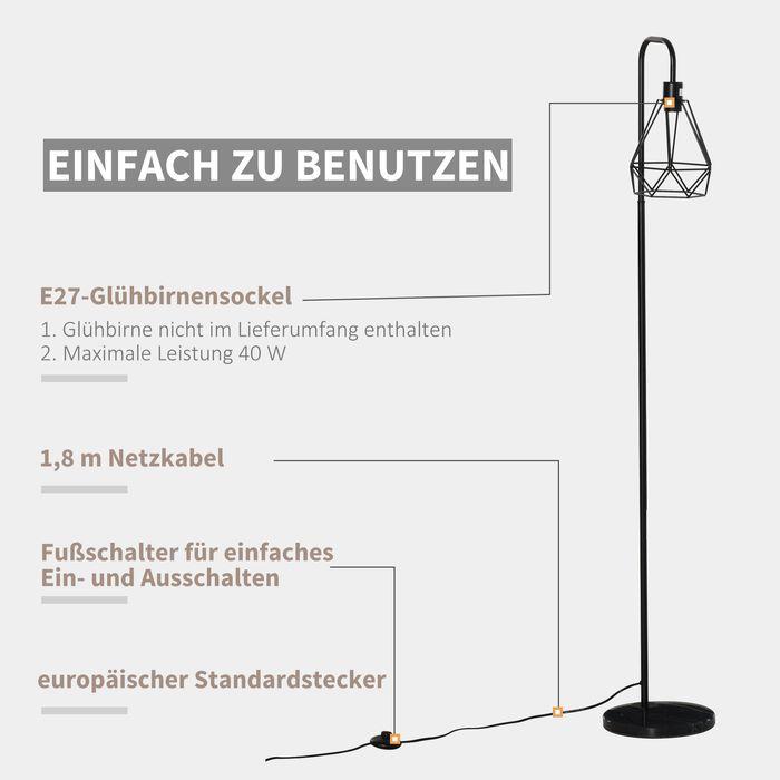 Produktbild Swisshandel24 Stehlampe Industriestil Standleuchte Stehleuchte Sockel E27 für Schlafzimmer Esszimmer Stahl Marmor (E27)