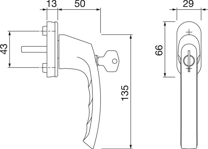 Produktbild Hoppe Fenstergriff LIÈGE abschliessbar, Vierkant 7 x 32, Nm 35 silber eloxiert