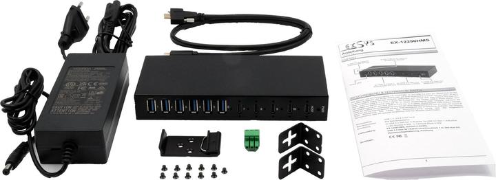 Actual product image Exsys Industrial USB 3.2 Gen 2x1 Hub 10-Port (USB-C, 10 ports)