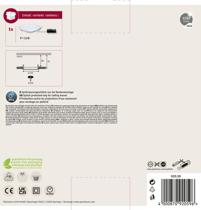 Produktbild Paulmann Einbaupanel Quality Line (850 lm)