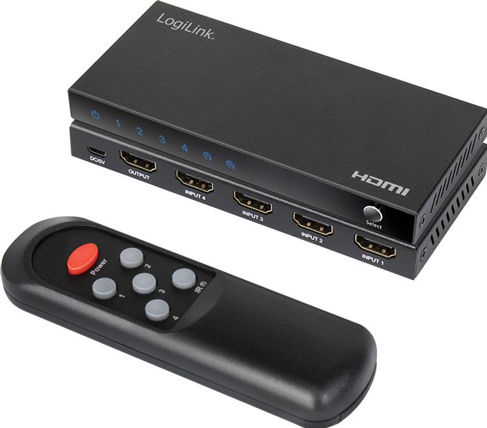 Produktbild LogiLink HDMI-Switch, 4x1-Port, 4K/60 Hz, HDCP, HDR, CEC, RC