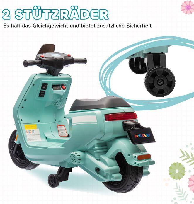 Image du produit Swisshandel24 Kinder Elektro-Motorrad, 6V Kindermotorrad mit Scheinwerfer, Musik, Grün (6 V)