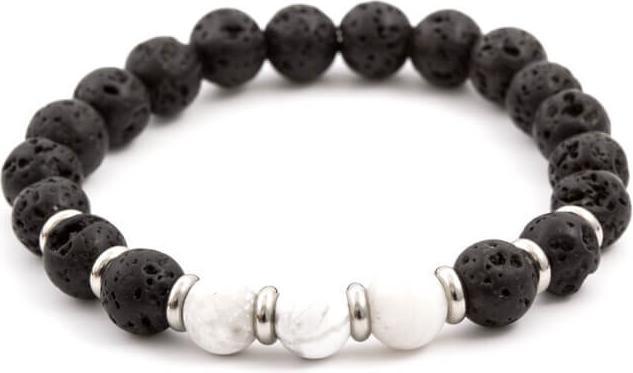 Image du produit Beneto Bracelet en pierre de lave et howlite MINK52 - Longueur : 19 cm (L) (19 cm, Pierre de lave, Howit)