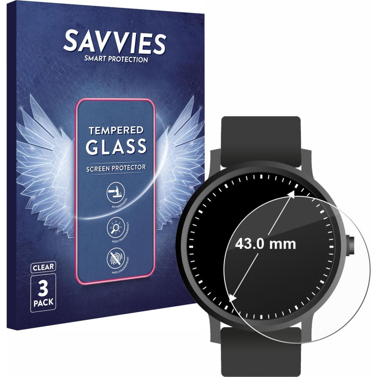 Savvies Panzerglas Hartglas Displayschutz, Smartwatch Schutzfolie, Transparent