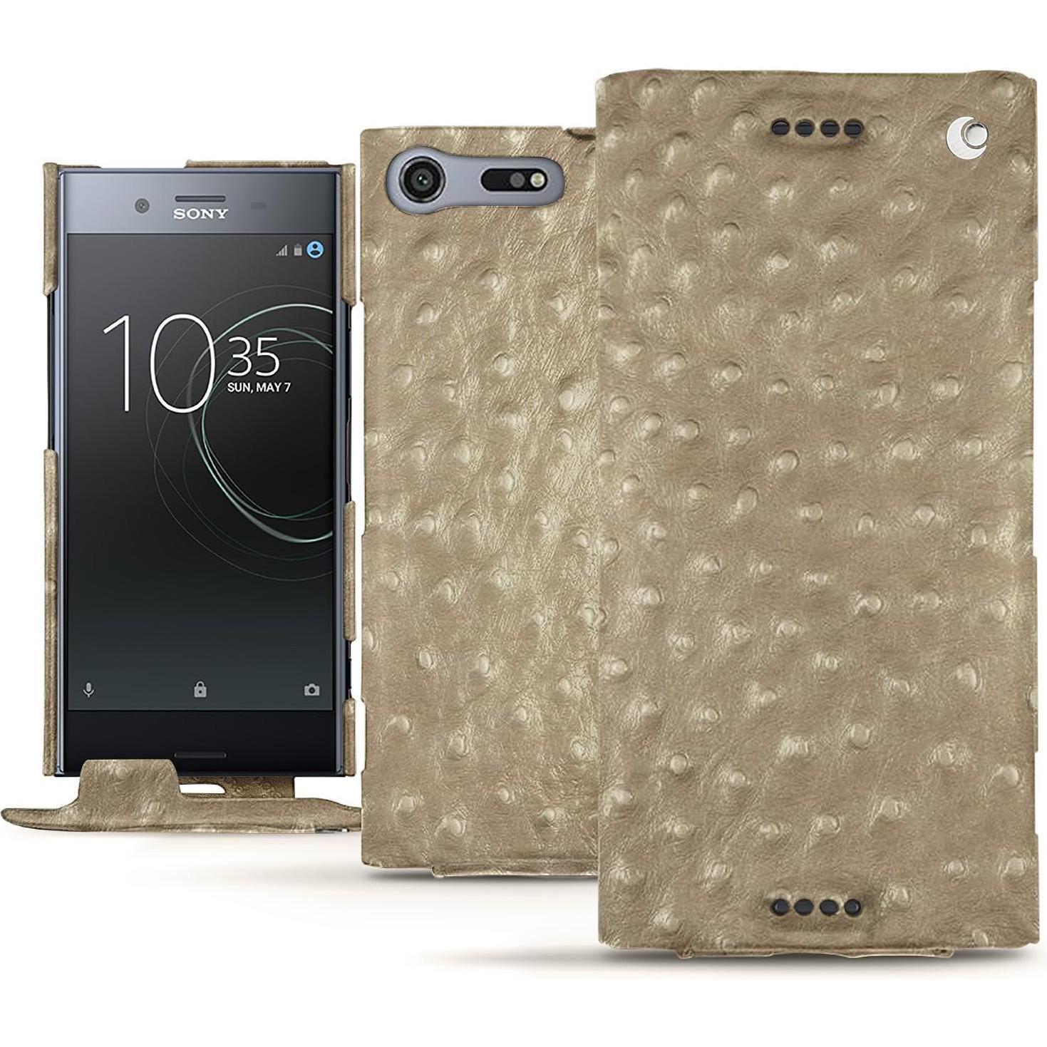 Noreve Lederschutzhülle vertikal (Sony Xperia XZ Premium), Smartphone Hülle, Beige