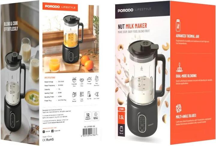 Actual product image Porodo Lifetsyle 600W Auto Hot and Cold Drink Maker 1500ml with Digital Display - Bl (600 W)