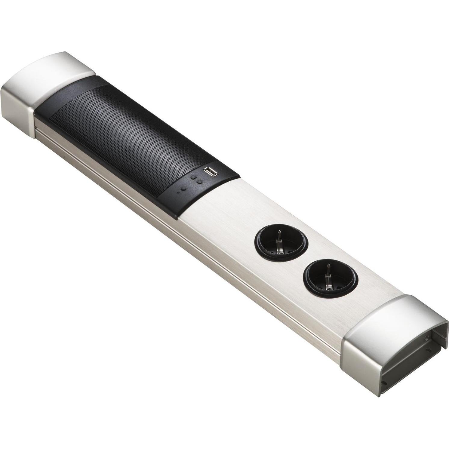 L&S, Steckdosenleiste, Steckdosenelement Toki mit Bluetooth-Lautsprecher, Edelstahl Effekt (2 m)