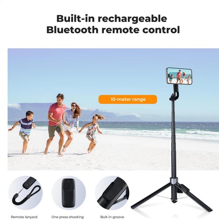 Image du produit K&F Concept MS-52 1.8M Magnetic Selfie Stick With Bluetooth Remote Control, 1/4 Screw, Phone Holder