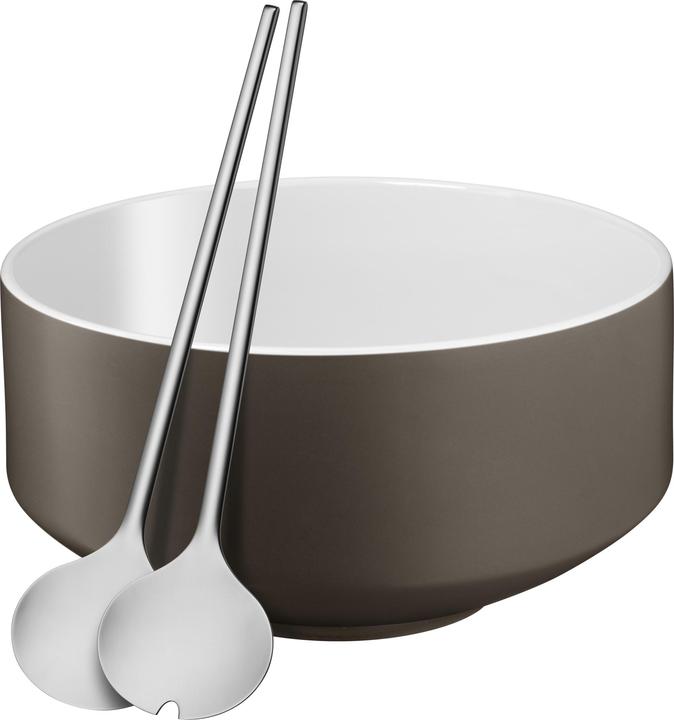 Produktbild WMF Salatschüssel Set mit Salatbesteck 32cm Moto Porzellan Edelstahl 18/10 poliert (26 cm, 3 x)