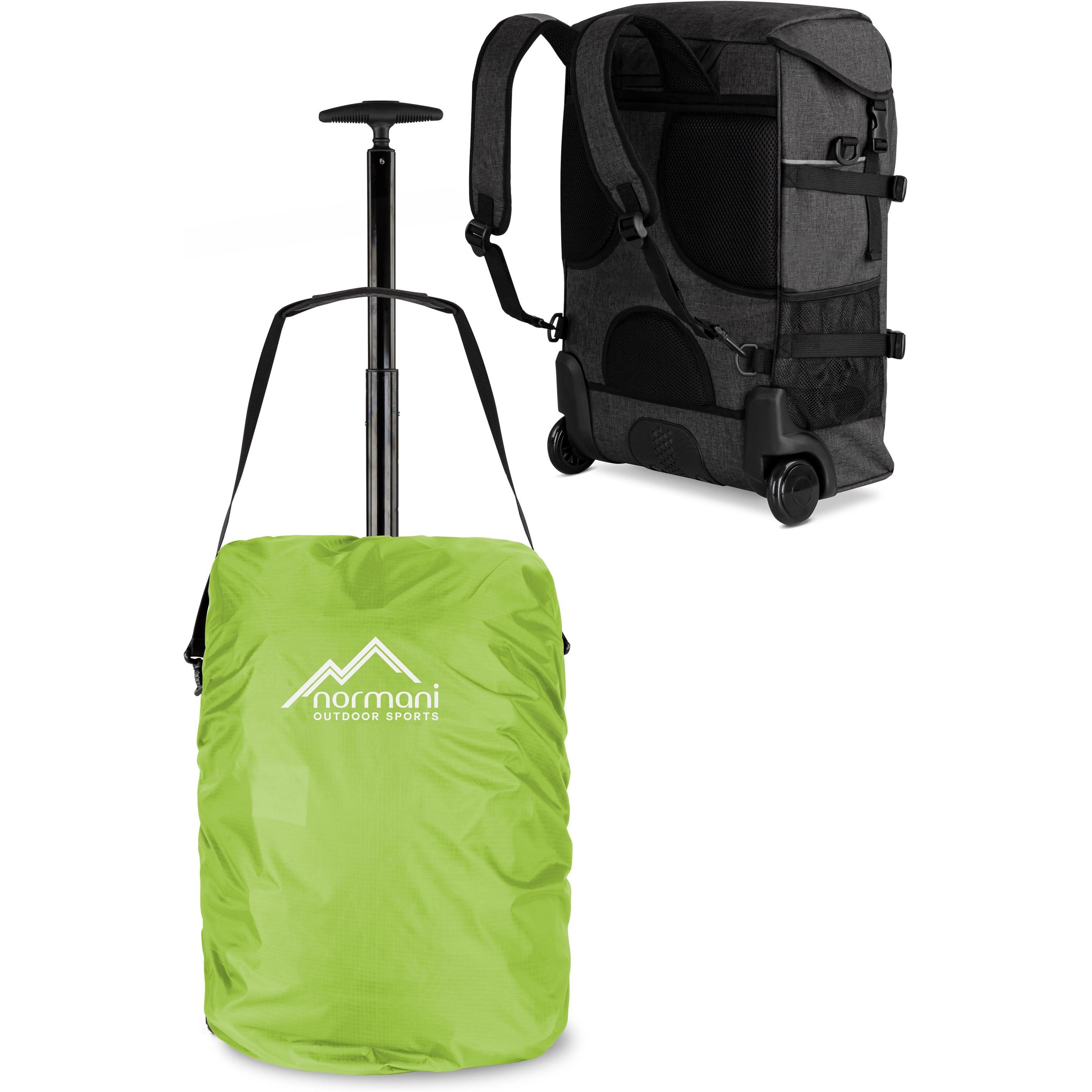 Normani, Koffer, Rucksack mit Trolleyfunktion 37 L und Regenüberzug, Grün, (37 l, M (50 - 90l))