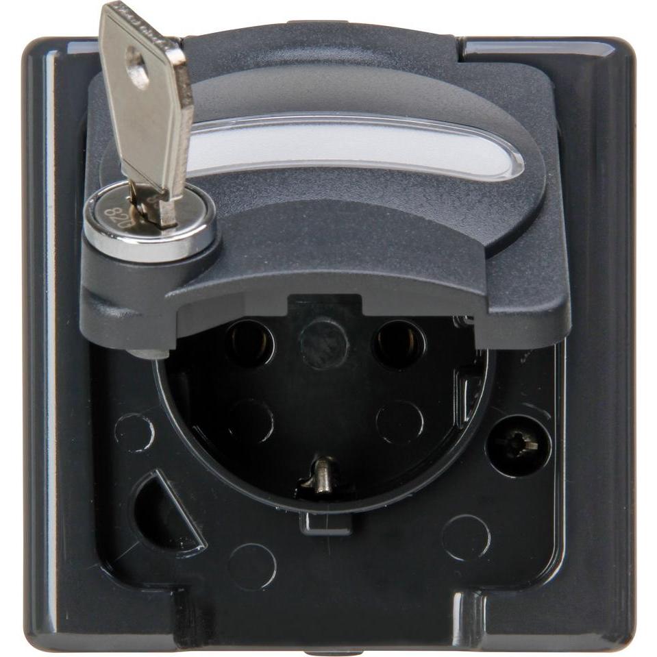 Kopp, Steckdose, BLUE ELECTRIC - Schutzkontakt-Steckdose mit Klappdeckel und Sicherheitsschloss (Nr. 0), Farbe: