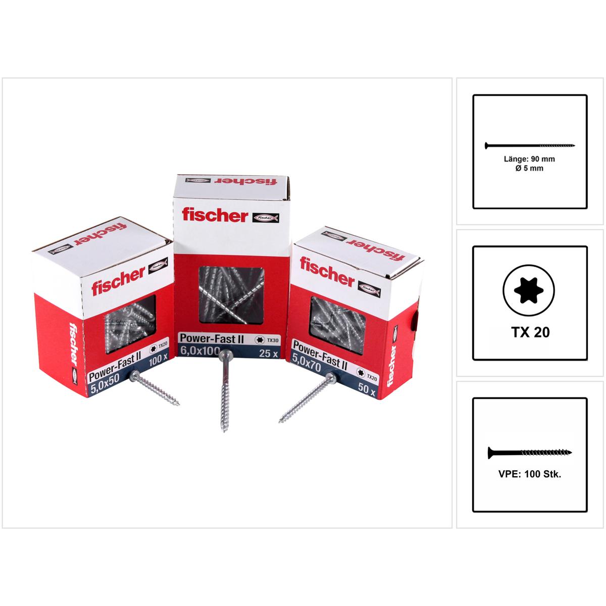 Thumbnail - Fischer, Schrauben, Power-Fast II FPF II Spanplattenschraube 5,0x90 mm 100 Stück ( 670384 ) Senkkopf mit Torx Te (100 Sc...