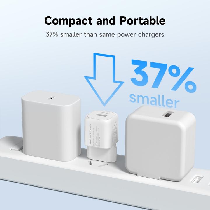 Image du produit FoneKit Mini 20W Charger, USB-C + USB-A, white (20 W, 2 ports)