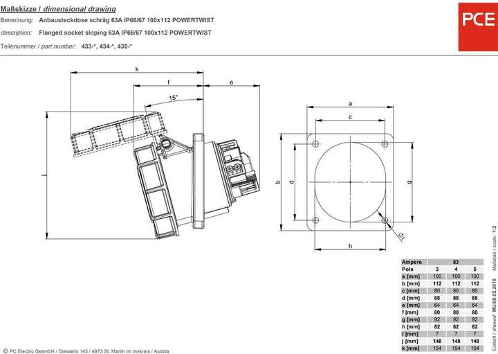 Produktbild PCE CEE Anbaudose 63 A 5polig 400