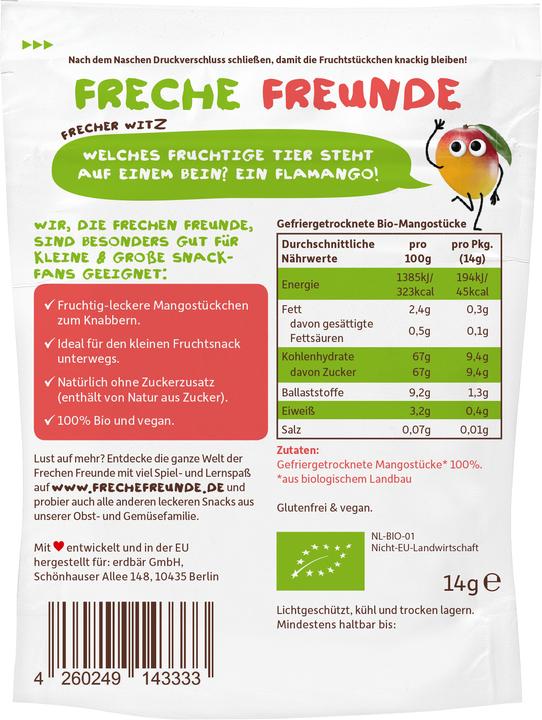 Nährwerte und Zutaten Freche Freunde Fruchtchips (14 g)