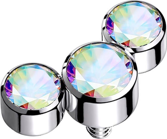 Immagine prodotto Star Piercing Dermal Anchor argento tre cristalli multicolore (senza ottone, Acciaio chirurgico 316L)