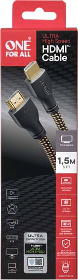 Produktbild One for All 1,5m Ultra High Speed HDMI 2.1 Kabel zertifiziert (1.50 m, HDMI)