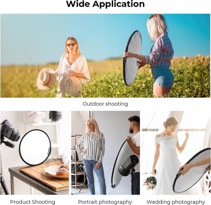 Produktbild K&F Concept 5 in 1 Circular Photography Reflector 107cm with Handle Grip Gold Sliver Black White Translucent Pa (110 cm)