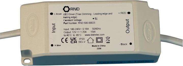 Image du produit RND Driver de LED, Triac Dimmable CV, 15W 1.25A 12V IP20