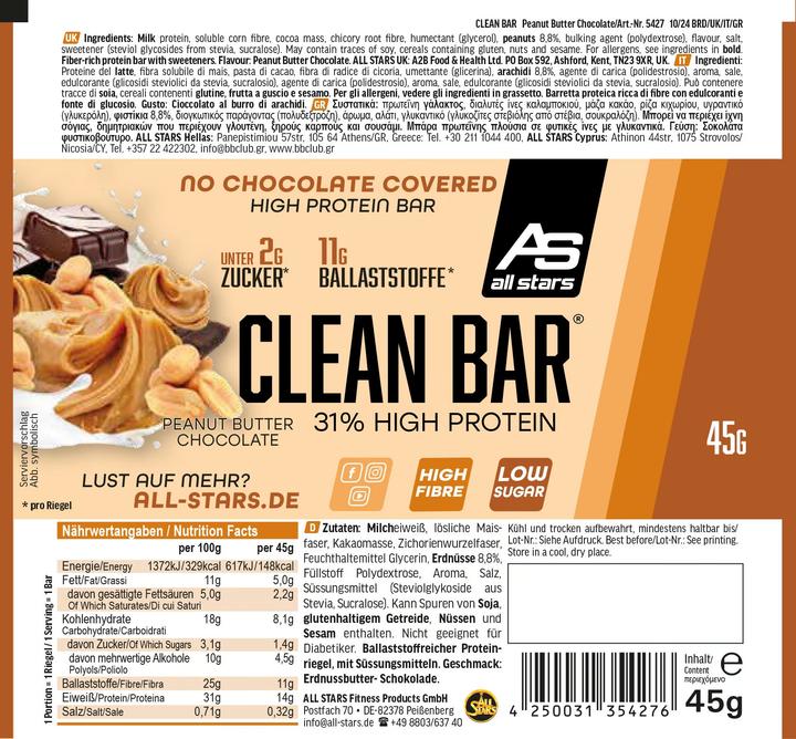 Nutritional values and ingredients All Stars Clean Bar Riegel 18 x 45g (18 pcs., 45 g)