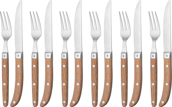 WMF Steakbesteck Set Steakmesser 6 Personen Ranch 12tlg Spezialklingenstahl Eichenholz (12 Stück, Besteck Set)