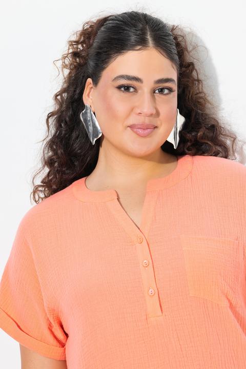 Produktbild Ulla Popken Musselin-Bluse, Oversized, Tunika-Ausschnitt, Halbarm (42, 44)
