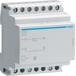 Actual product image Hager ST309 Safety transformer 230V/12V, 20VA, 4PLE