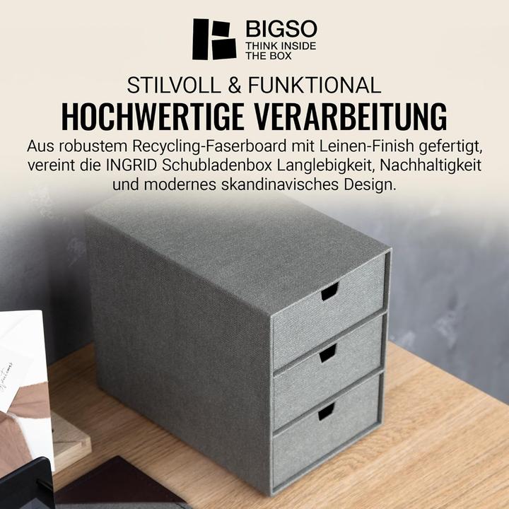 Produktbild Bigso INGRID Schubladenbox 3 Fächer Grau Canvas