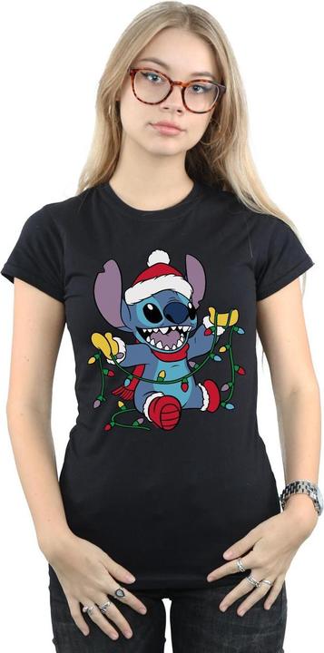 Actual product image Disney Womens/Ladies Lilo And Stitch Christmas Lights Cotton T-Shirt (XXL)