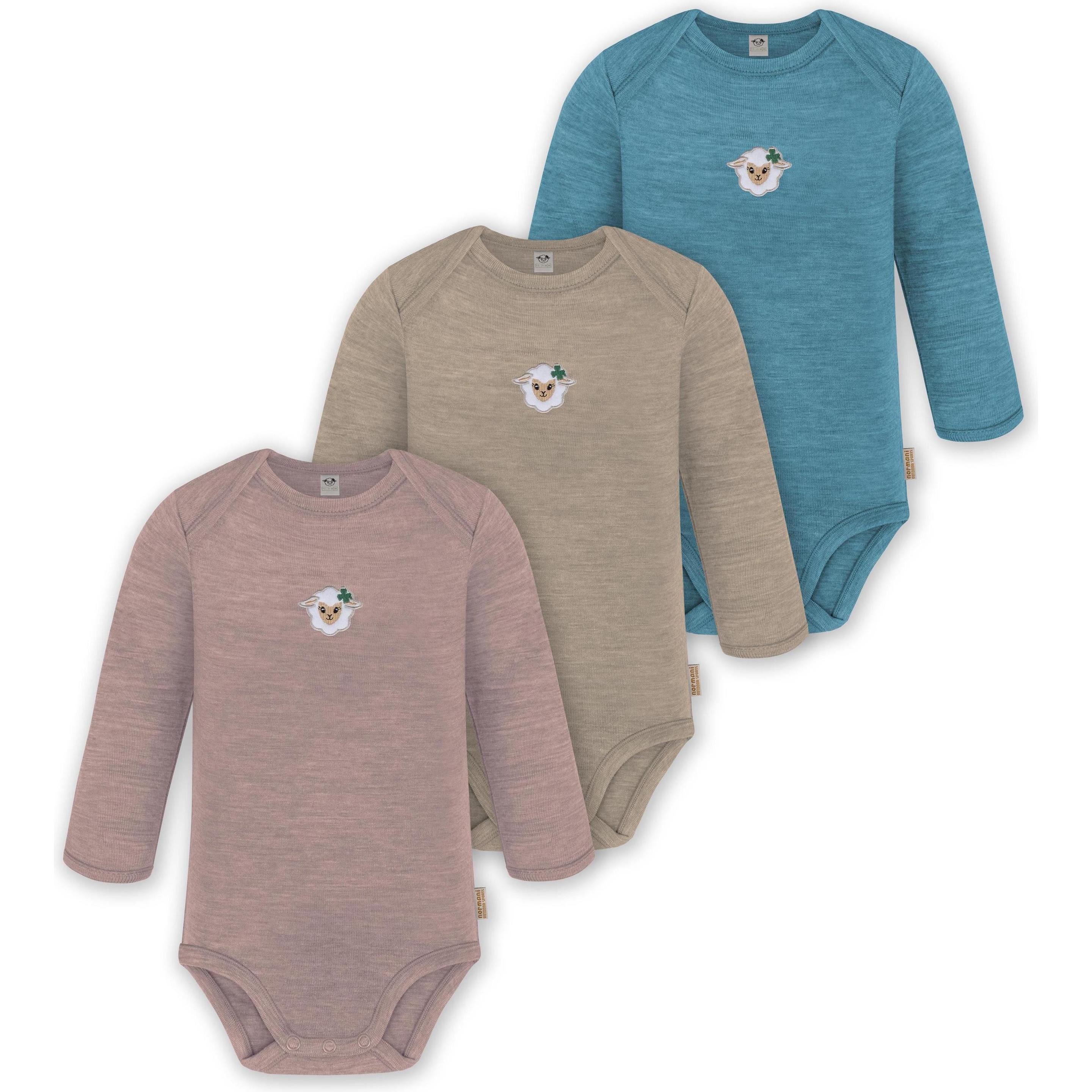 Normani, Herren, Body, 3er Pack Baby Merino Body Langarm „Auckland" - 9375, Blau, (92)