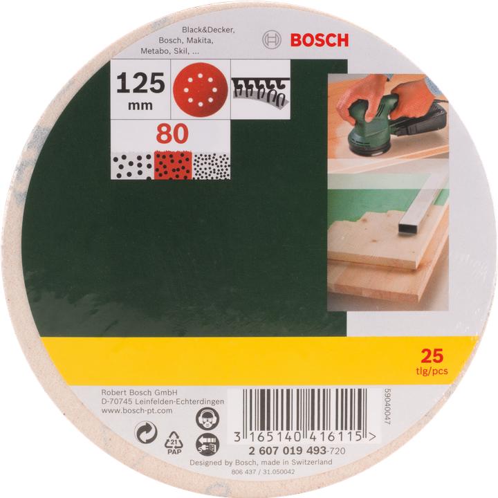 Produktbild Bosch Zubehör Schleifblatt-Set für Exzenterschleifer, 25-teilig, 8 Löcher, 125 mm, 80 (80)