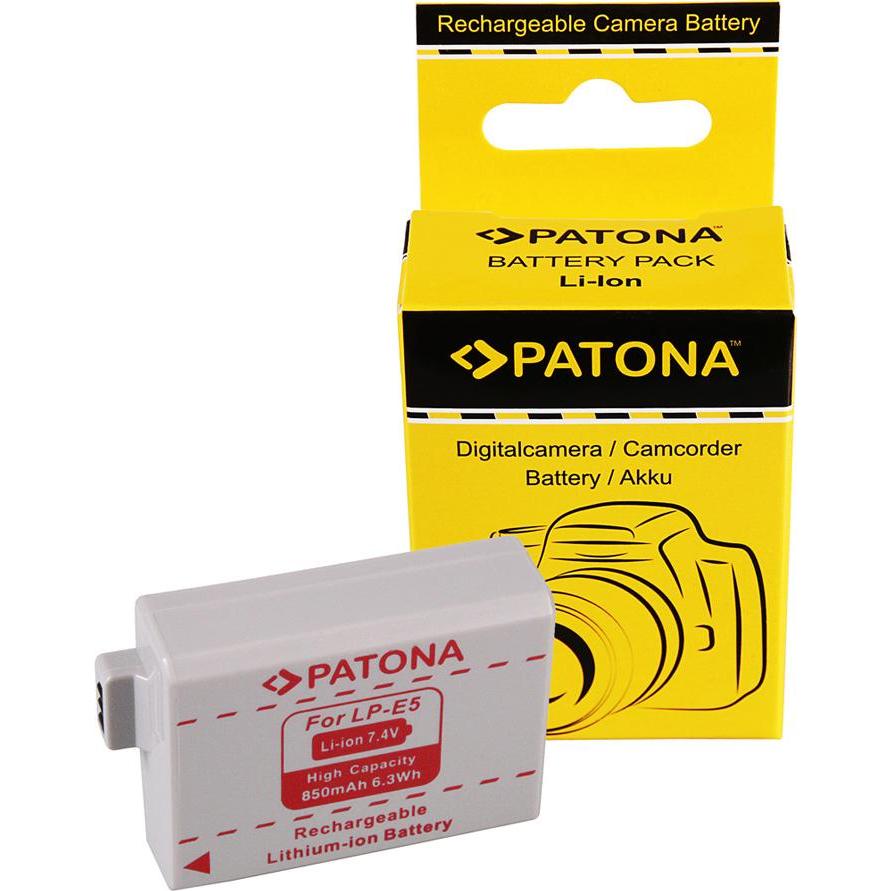 Patona Batteria f. Canon LP-E5 LPE5 EOS-450D EOS 450D EOS450D EOS1000 (Batteria della fotocamera), Alimentatore fotocamera, Nero