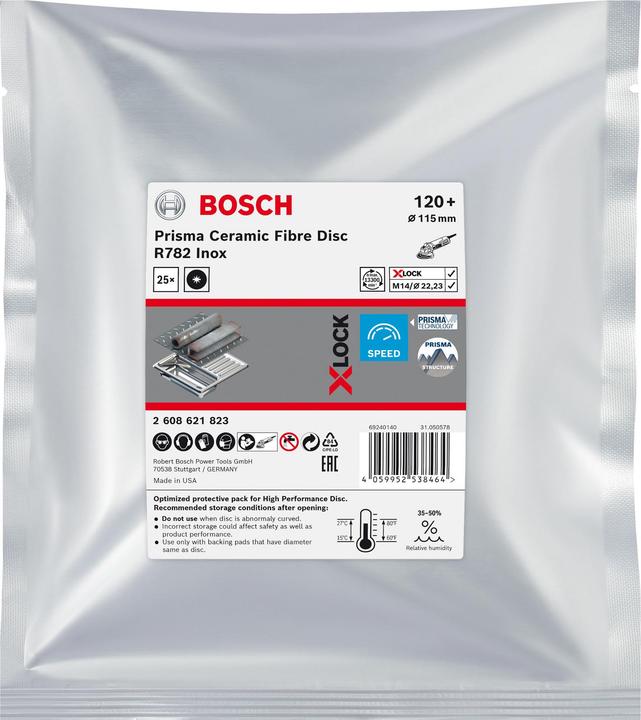 Actual product image Bosch Professional Zubehör EXPERT R782 Prisma Ceramic X-LOCK fibre disc, 115 mm, 22.23 mm, G 120 (120)