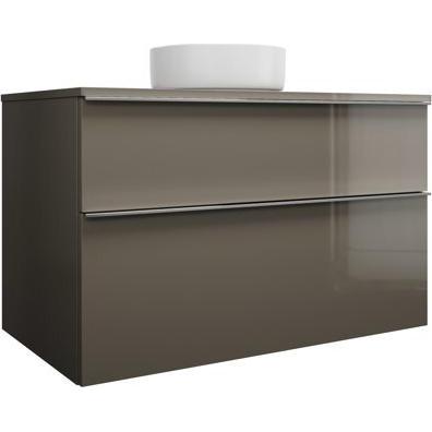 burgbad, Badmöbelset, Eqio Keramik-Aufsatzwaschtisch mittig, rund, inklusive Waschtischunterschrank, Breite 1000m