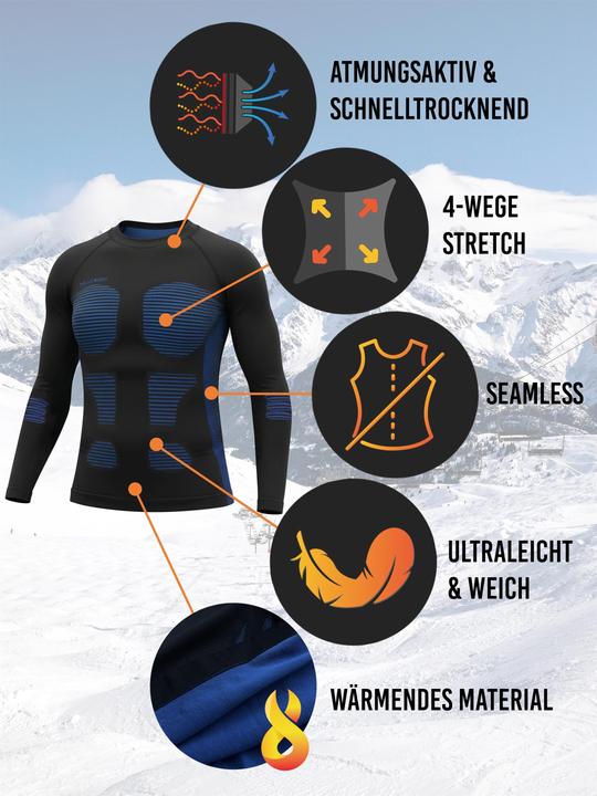 Produktbild Normani 2 x Thermooberteil Langarm Shirt Skiunterwäsche für Herren - 9874 (52, 54, L, XL)