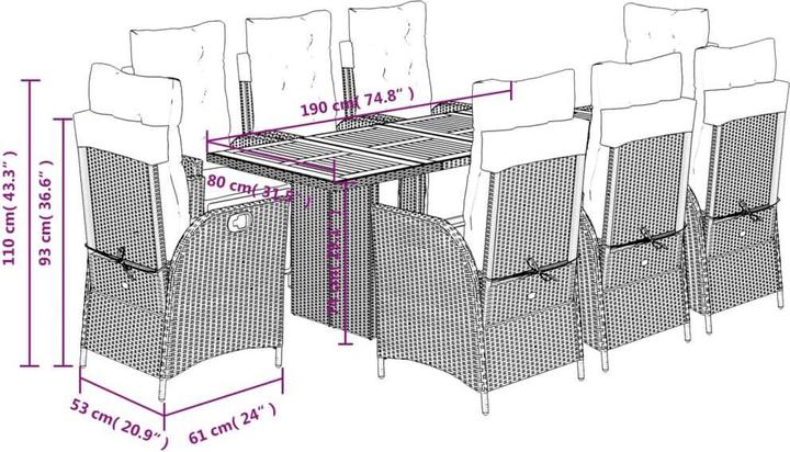 Produktbild vidaXL Garten Essgruppe (190 x 80 x 74 cm)