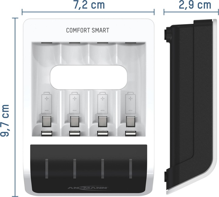 Productafbeelding Ansmann Comfort Slimme Lader (1 Pcs., AAA, AA, 800 mAh, Oplaadbare batterijen + lader)