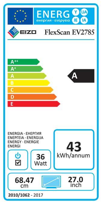 Energy Label Eizo FlexScan EV2785 68.6 cm (27 inch) 3840 x 2160 pixels 4K Ultra HD LED Black (3840 x 2160 Pixels, 27")