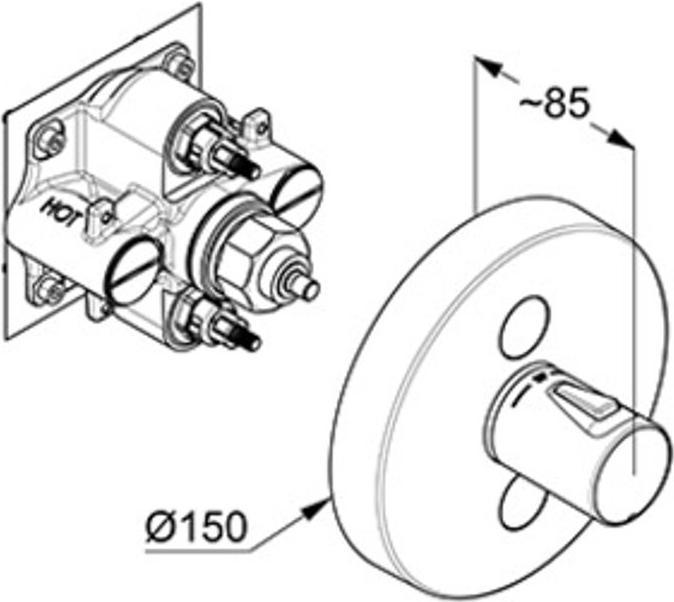 Productafbeelding Kludi UP thermostatische mengkraan PUSH Feinbaus met functie-eenheid rond chroom