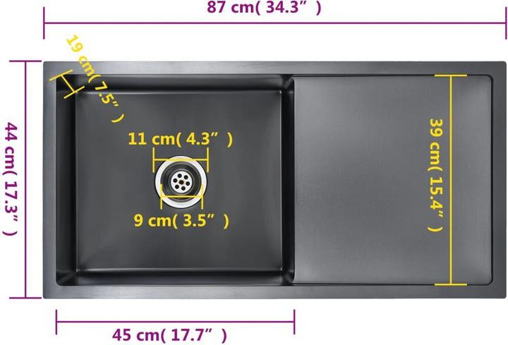 Actual product image vidaXL Küchenspüle (Fitted sink, 44 cm, 87 cm)